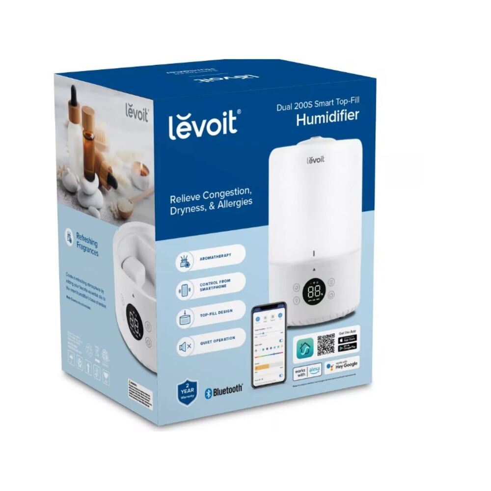 Levoit 200S Dual Smart Top Fill Humidifier: Cool Mist, Ultrasonic, No Filter,